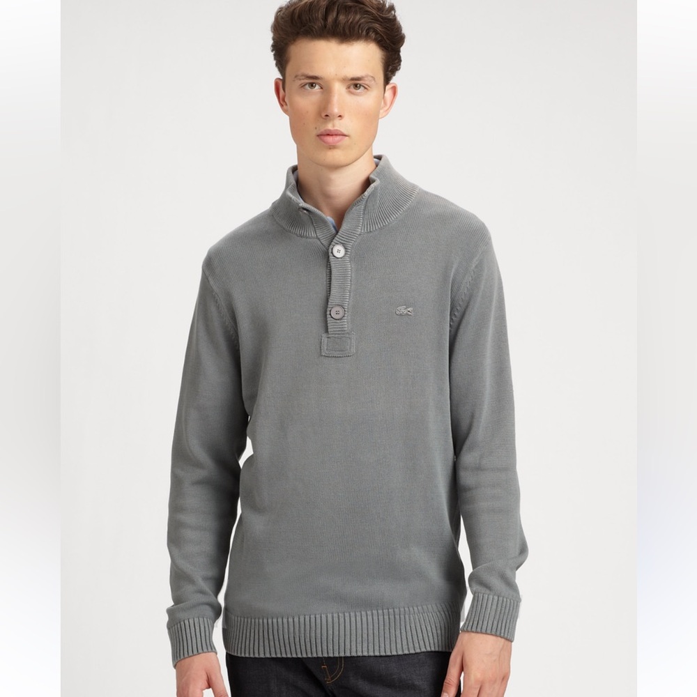 Lacoste Pullover Cotton Sweater 1/4 Button Alligator Logo Gray Size M C19